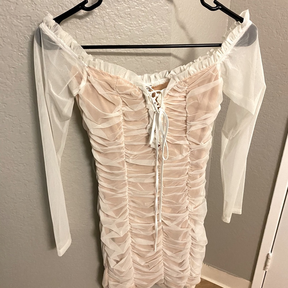 KKW- Inspired Sexy Mesh Off-Shoulder Dress WHITE